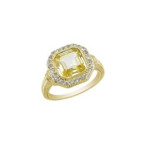 Judith Ripka | Canary Crystal & 14k Gold-Plated Sapphire Asscher-Cut Ring